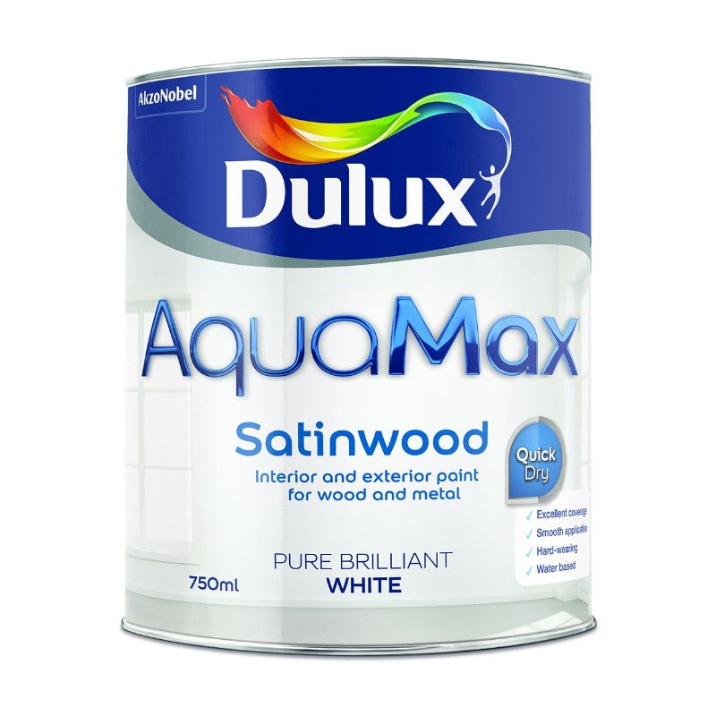 750ml Dulux AquaMax White Water Based Satinwood