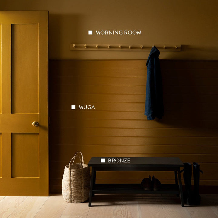 Yellow paint and paper library paint colours. Muga, Bronze and Morning Room. 