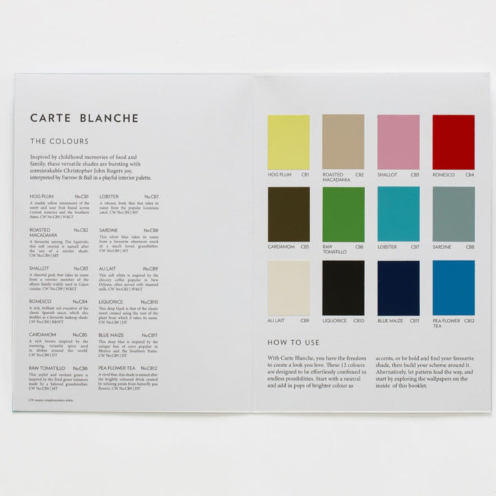 Carte Blanche - Farrow & Ball Colour Card | Christopher John Rogers