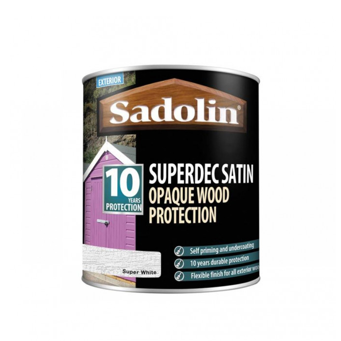 1 Litre Sadolin Superdec Super White Satin Wood Paint