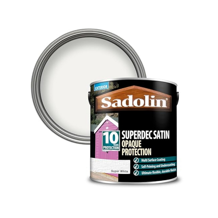2.5 Litre Sadolin Superdec Super White Satin Wood Paint