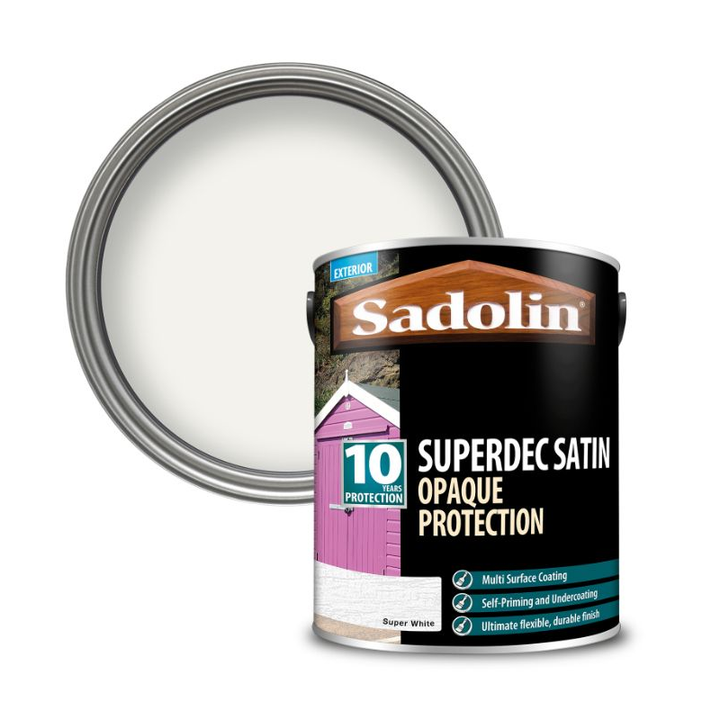 5 Litre Sadolin Superdec Super White Satin Wood Paint