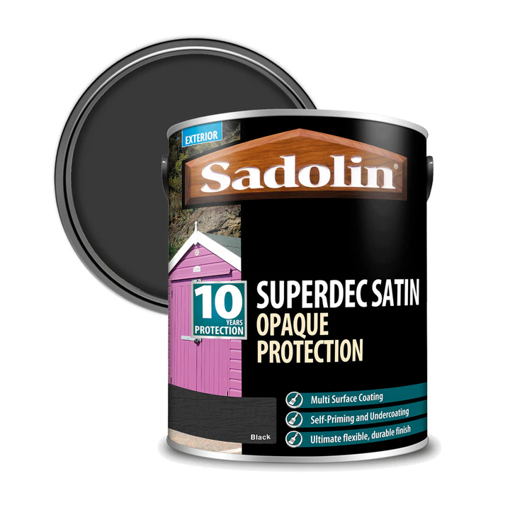 5 Litre Sadolin Superdec Black Satin Opaque Wood Paint