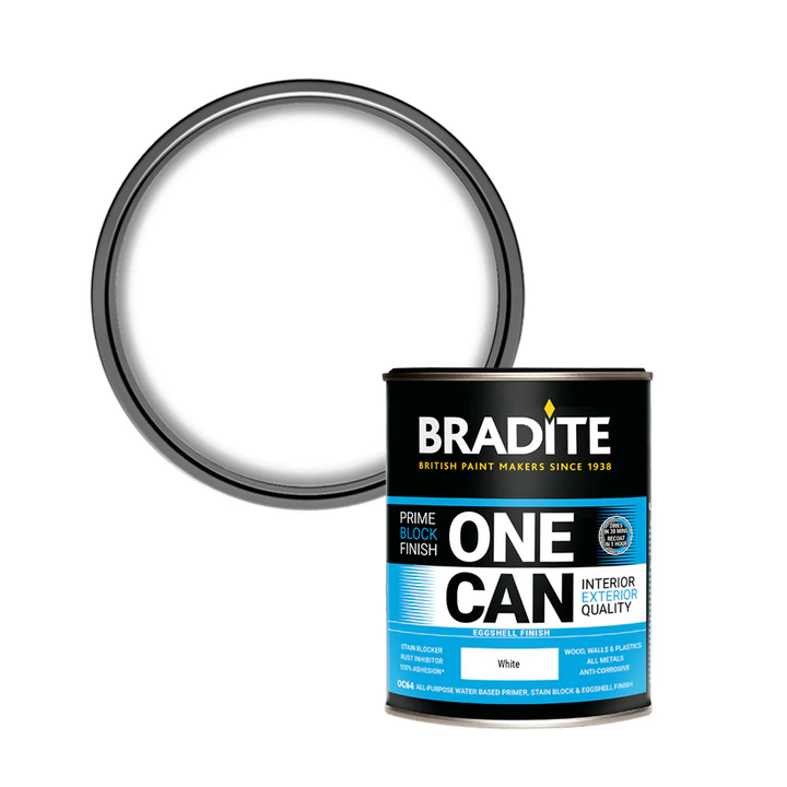 White Eggshell paint and primer - Bradite 1 Litre White Eggshell Paint