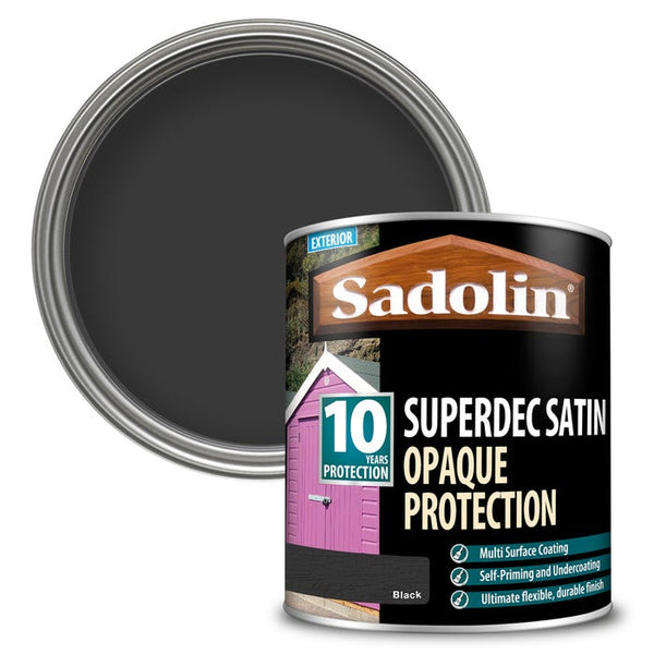 1 Litre Sadolin Superdec Black Satin Opaque Wood Paint