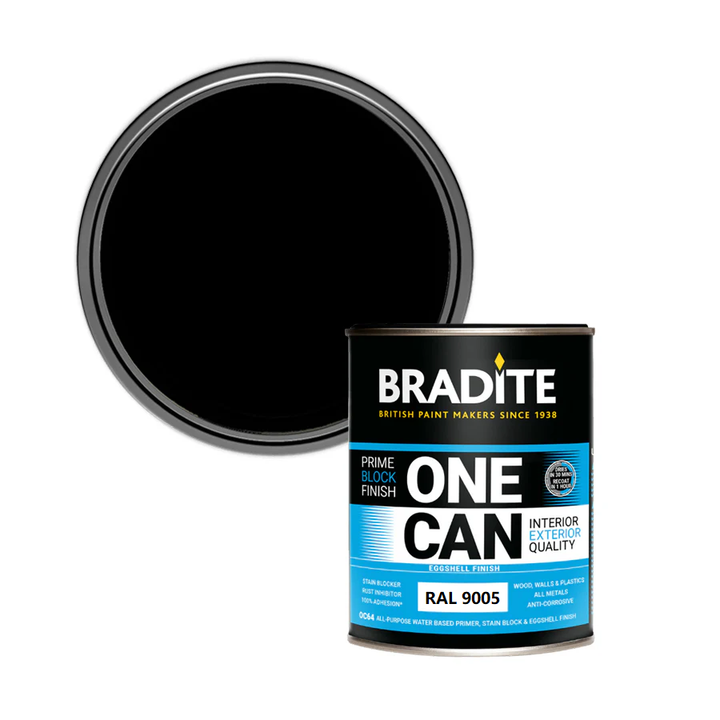 RAL 9005 Jet Black - Bradite 1 Litre Universal Paint and Primer