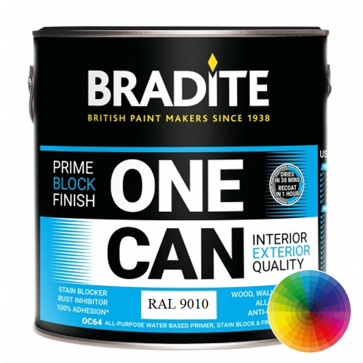 RAL 9010 Pure White - Bradite One Can Universal Paint and Primer
