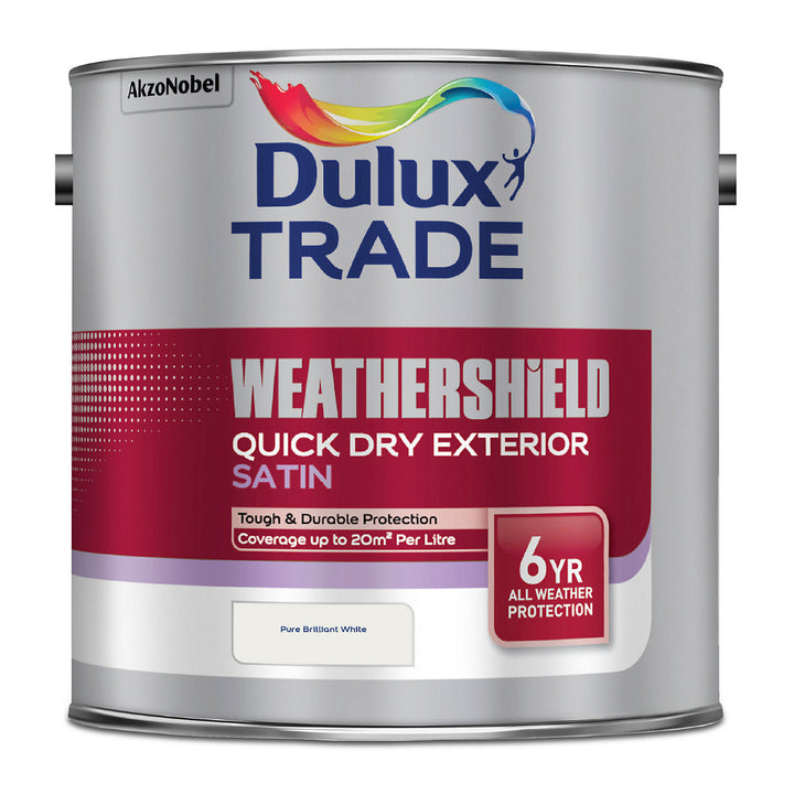 2.5L Dulux Trade Weather Shield Quick Dry Exterior Satin Pure Brilliant White
