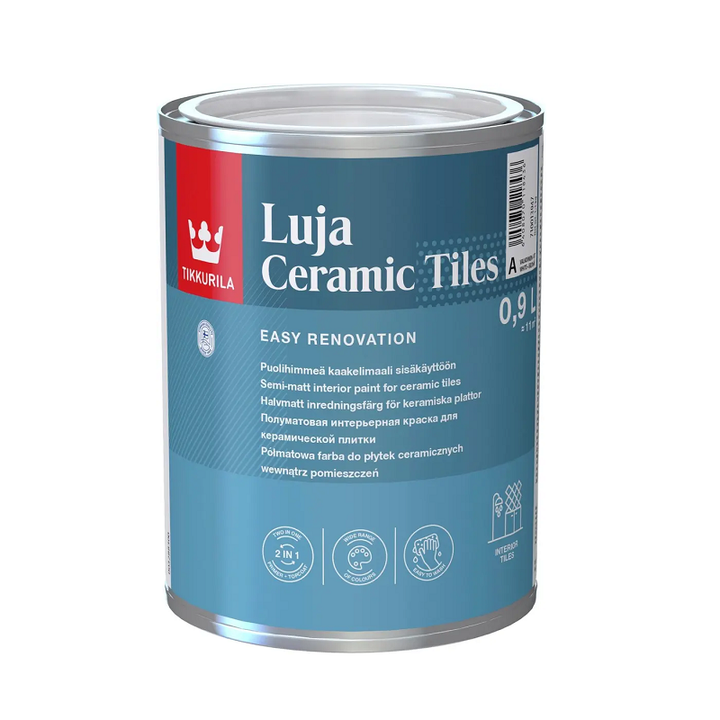0.9 litre White Tile Paint - Tikkurila Luja Ceramic Tiles