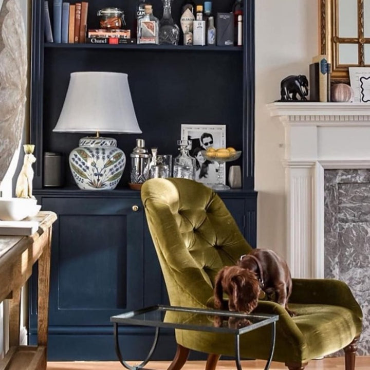 Kigali 678 from Paint And Paper Library. Off black bookcase paint colour.