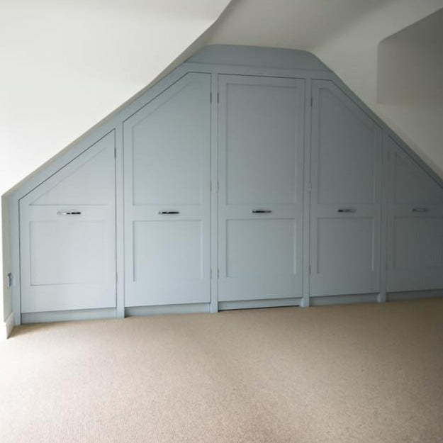 Little Greene Bone China Blue Mid No. 183 is a beautiful grey blue paint colour. Blue wardrobe paint colour. Order Little Greene paint online.