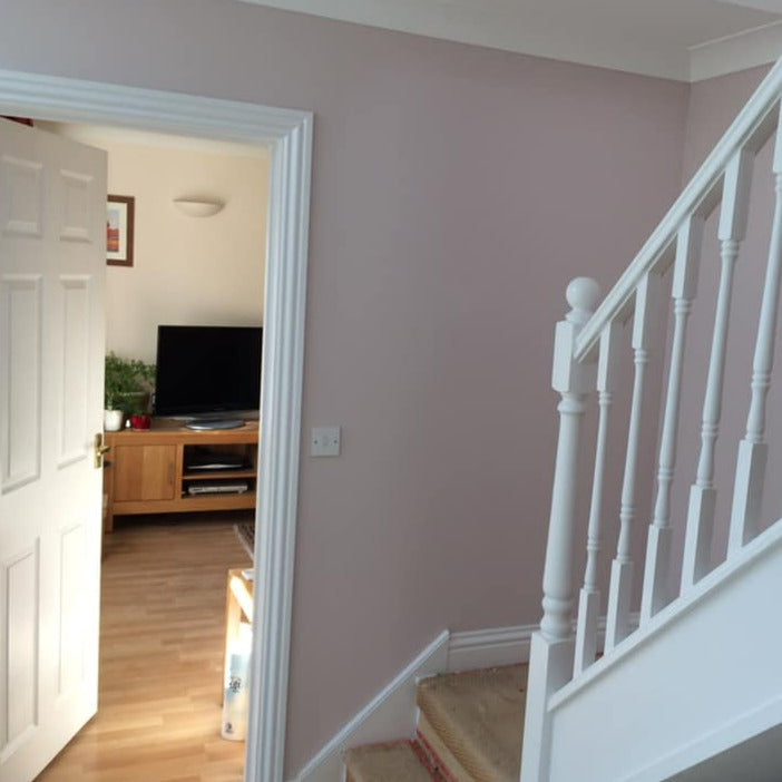 Little Greene Dorchester Pink No. 213 is a delicate pink paint colour. Pink hall stairs paint colour. Buy Little Greene paint online.