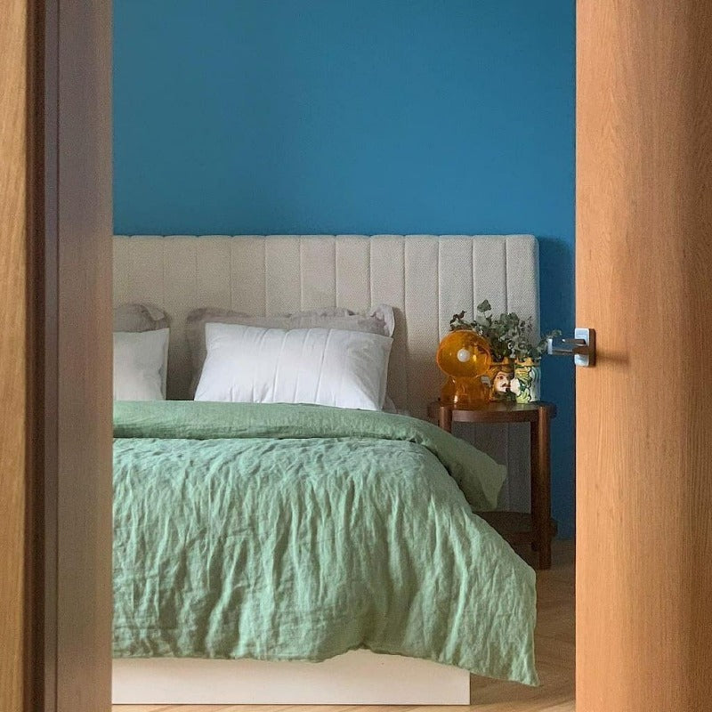 Little Greene Blue Verditer No. 104 is a beautiful blue paint colour. Blue bedroom paint colour. Buy Little Greene paint online.