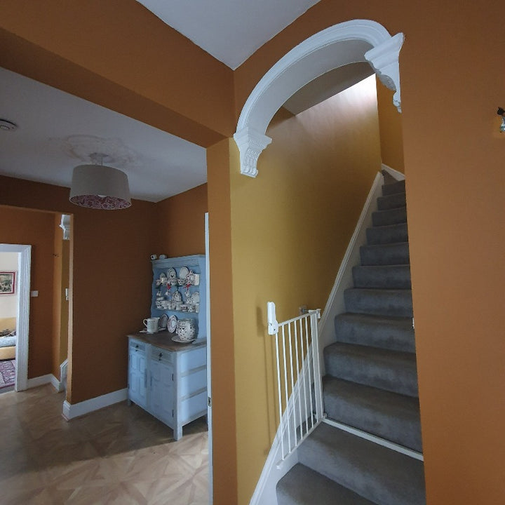 Little Greene Middle Buff No. 122 hallway and stairs room paint colour. Order Little Greene Middle Buff paint online in Ireland.