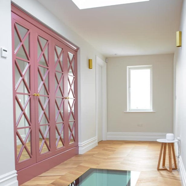 Crimson Red Farrow & Ball pink hallway door paint colour from Paint Online