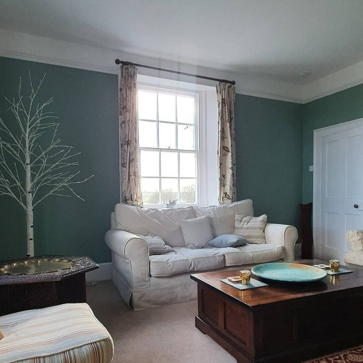 Little Greene Aquamarine Deep No. 198 green paint colour for a living room. Buy Little Greene Aquamarine Deep paint online in Ireland.