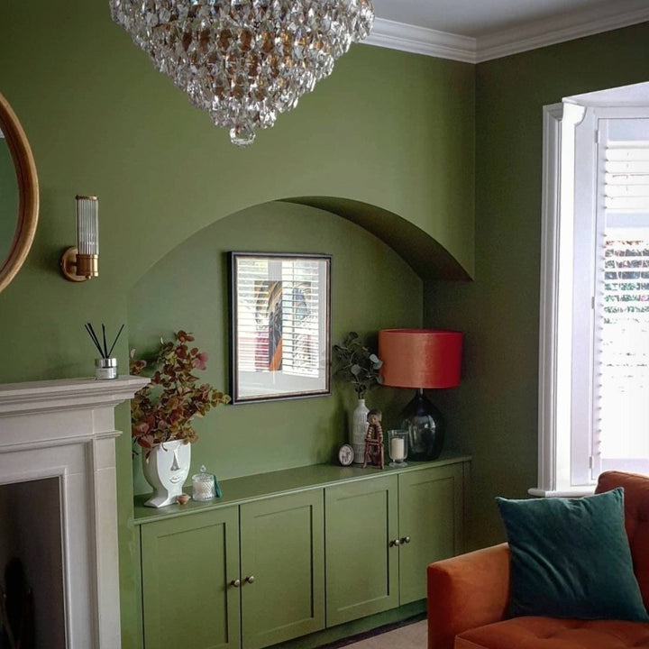 Sap Green Farrow & Ball living room paint colour from Paint Online