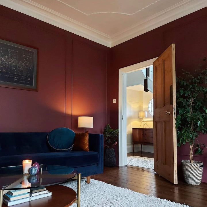 Little Greene Adventurer No. 7 is a deep red plum paint colour. Adventurer 7 living room paint colour. Order Little Greene paint online in Ireland.