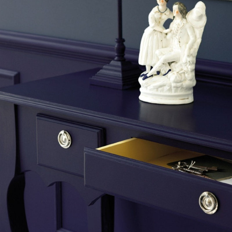 Little Greene Thai Sapphire No. 116 is a very dark blue paint colour with deep purple tones. Furniture paint colour. Buy Little Greene paint online.