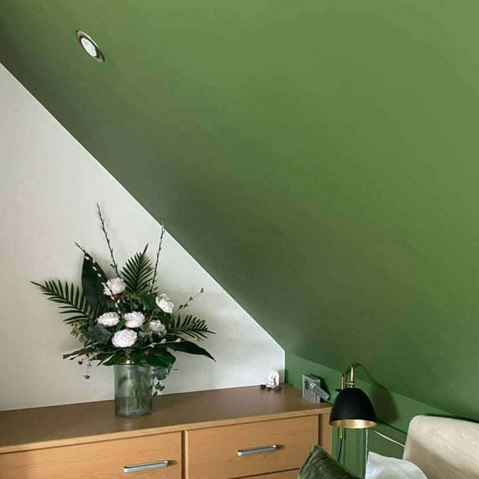Little Greene Hopper No. 297 is a bold, dark green paint colour. Green bedroom paint colour. Buy Little Greene Hopper 297 paint online.