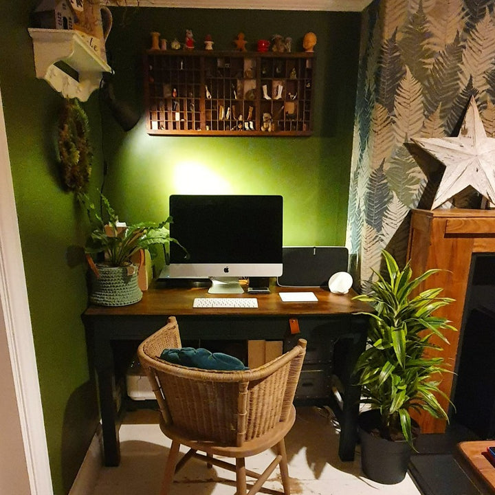 Little Greene Jewel Beetle No. 303 is a deep green paint colour. Jewel Beetle 303 home office paint colour. Buy Little Greene Jewel Beetle paint online.