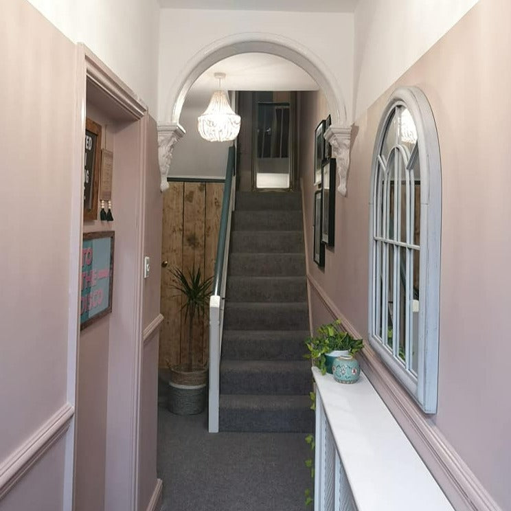Little Greene Light Peachblossom No. 3 hall, stairs and landing paint colour. A classic dusky pink. Order Little Greene paint online in Ireland now. 