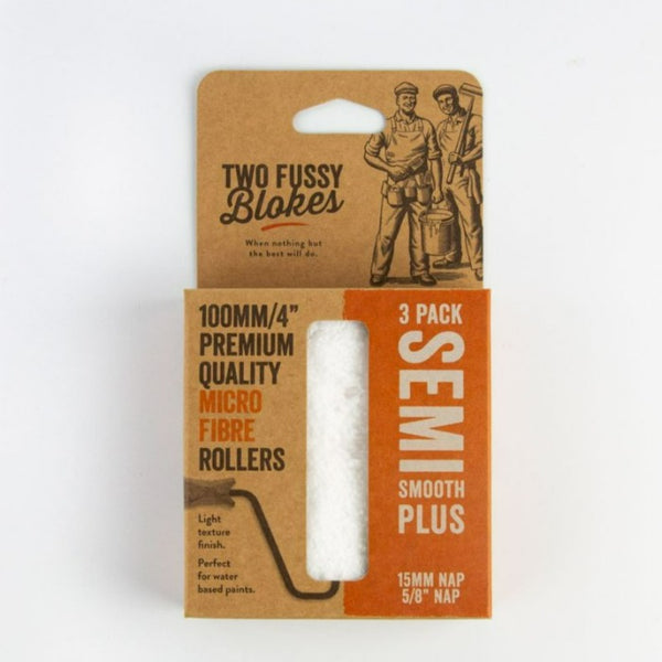 100mm, 4 inch Two Fussy Blokes 15mm long pile microfibre roller sleeve. Reach into the most difficult spaces when painting. 100mm wide. 3 Pack. 