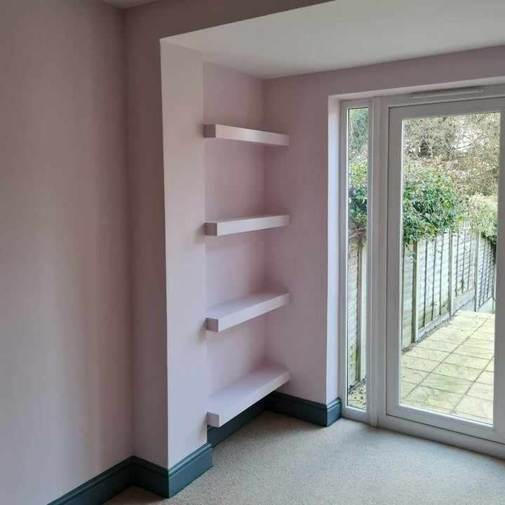 Little Greene Chemise No. 139 is a delicate pink paint colour. Pink living room paint colour. Buy Little Greene paint online.