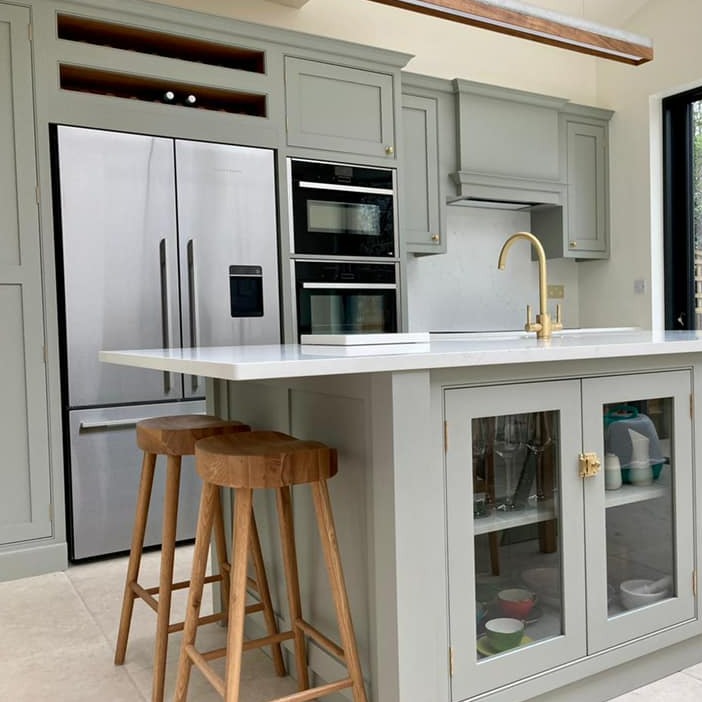 Little Greene North Brink Grey No. 291 is a elegant, pale, putty-green paint colour. North Brink Grey 291 Kitchen Cabinet Paint Colour.
