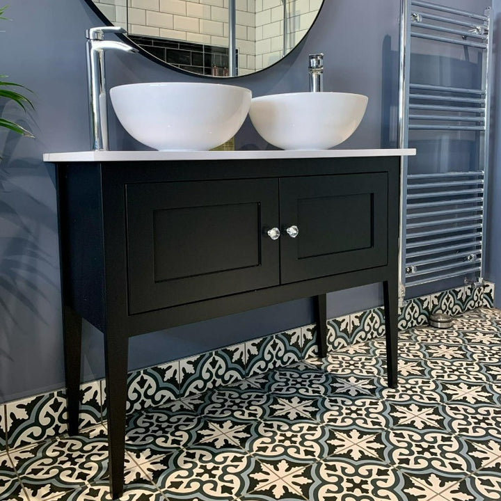 Little Greene Jack Black No. 119 is a beautiful black paint colour. Black bathroom cabinet paint colour. Buy Little Greene paint online.