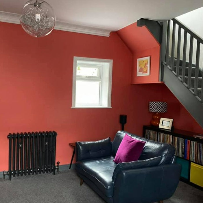 Little Greene Orange Aurora No. 21 is a bright coral red paint colour. Orange Aurora living room paint colour. Buy Little Greene paint online.