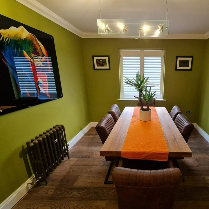 Little Greene Citrine No. 71 is a moss green paint colour. Green dining room paint colour. Buy Little Greene Citrine paint online.