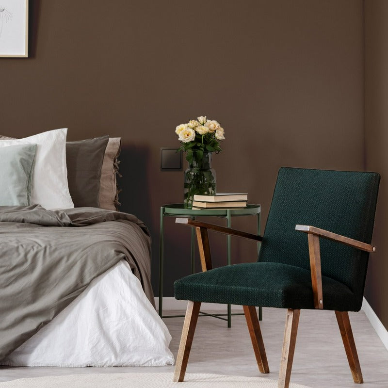 Little Greene Scullery No. 318 is a dark, rich brown paint colour. Brown bedroom paint colour. Buy Little Greene paint online.