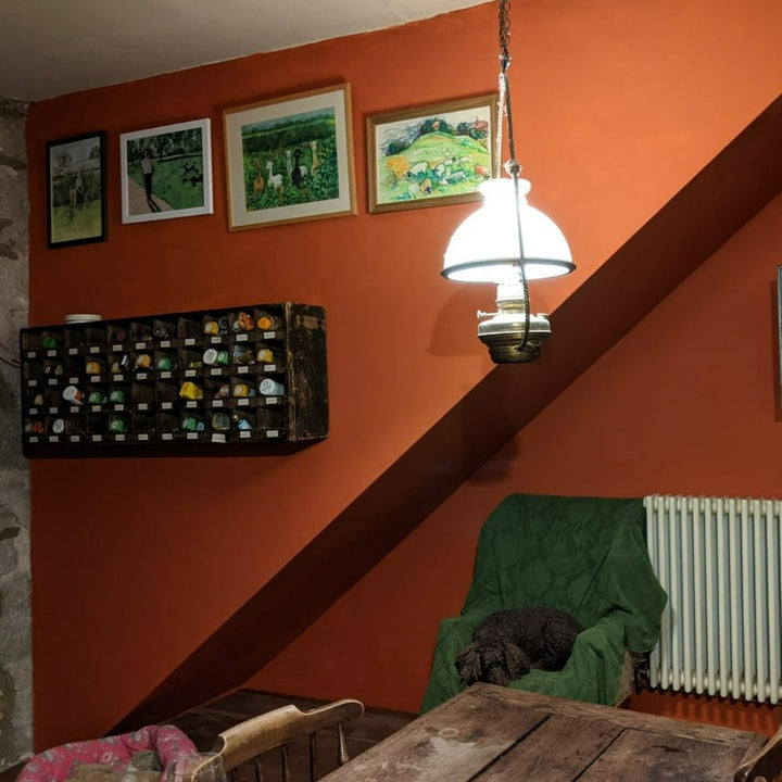 Little Greene Heat No. 24 is a strong red orange paint colour. Orange dining room paint colour. Buy Little Greene paint online.