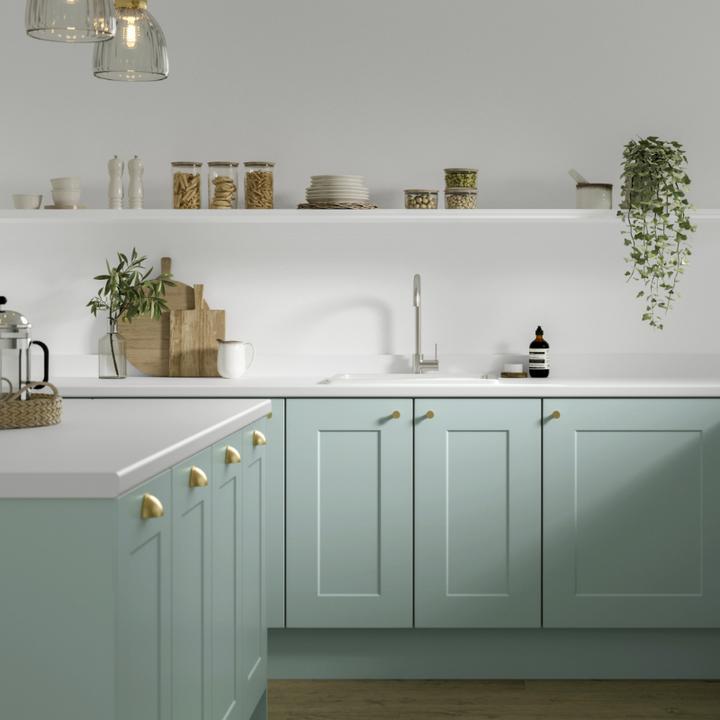 Little Greene Brighton No. 203 is a beautiful light blue paint colour. Light blue kitchen cabinet paint colour. Buy Little Greene paint online.
