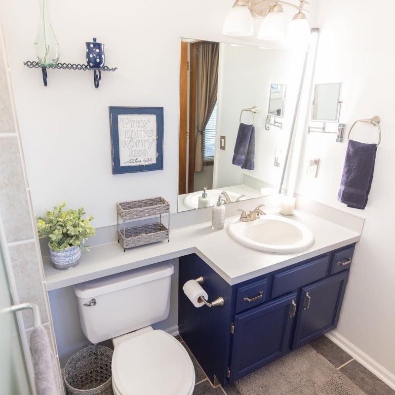 Navy by Beyond Paint. All In One Paint for bathroom cabinets from Paint Online.  