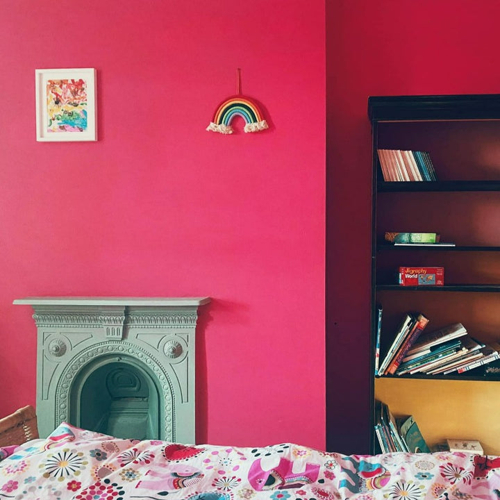 Little Greene Leather No. 191 is a hot pink paint colour. Pink bedroom paint colour. Buy Little Greene paint online.