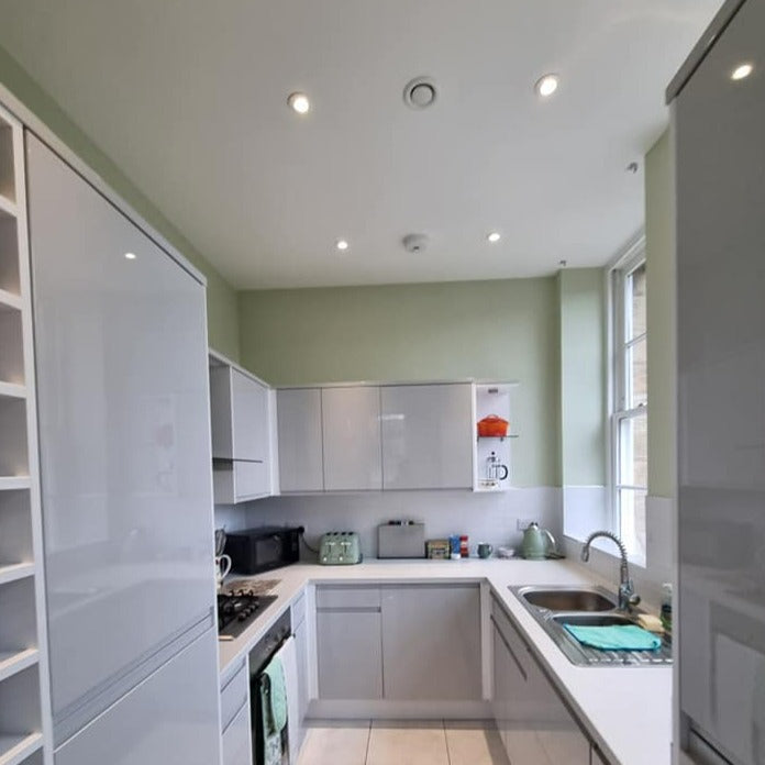 Little Greene Acorn No. 87 is a fresh and bright pale green paint colour. Acorn 87 kitchen paint colour. Order Little Greene paint online in Ireland.