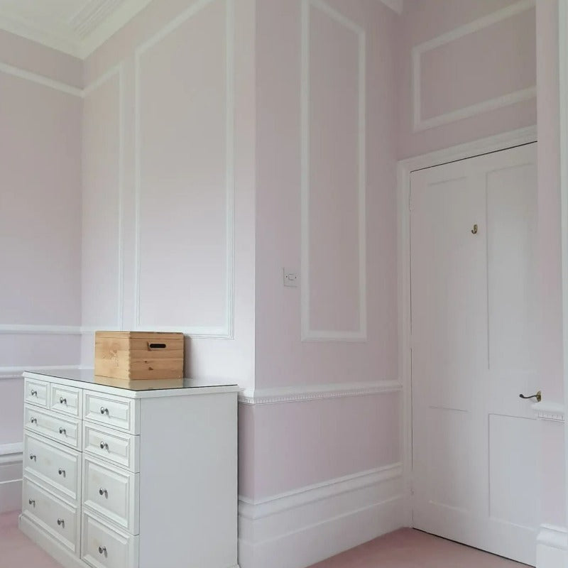 Little Greene Chemise No. 139 is a delicate pink paint colour. Pink bedroom paint colour. Buy Little Greene paint online.