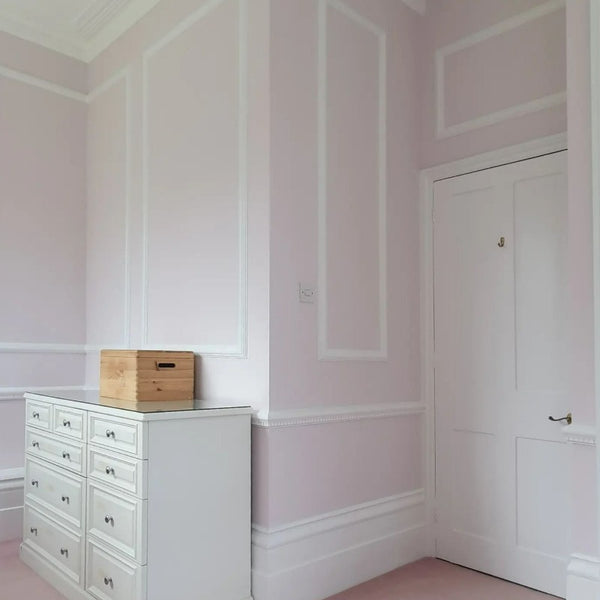 Little Greene Chemise No. 139 is a delicate pink paint colour. Pink bedroom paint colour. Buy Little Greene paint online.