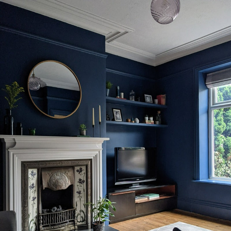 Little Greene Hicks Blue No. 208 is a dark blue paint colour. Blue living room paint colour from Paint Online