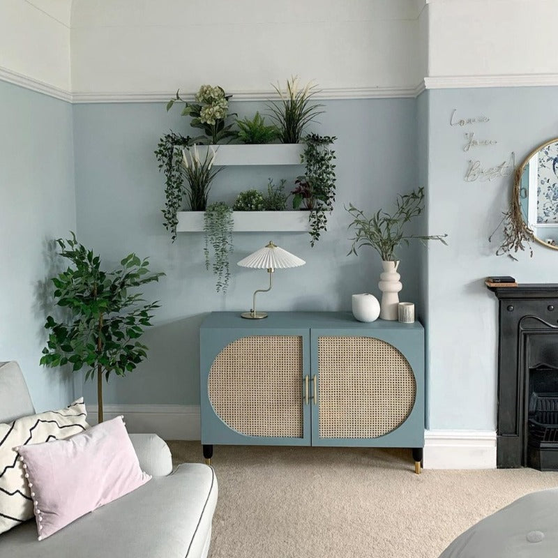 Borrowed Light blue living room Farrow and Ball paint colour from Paint Online 
