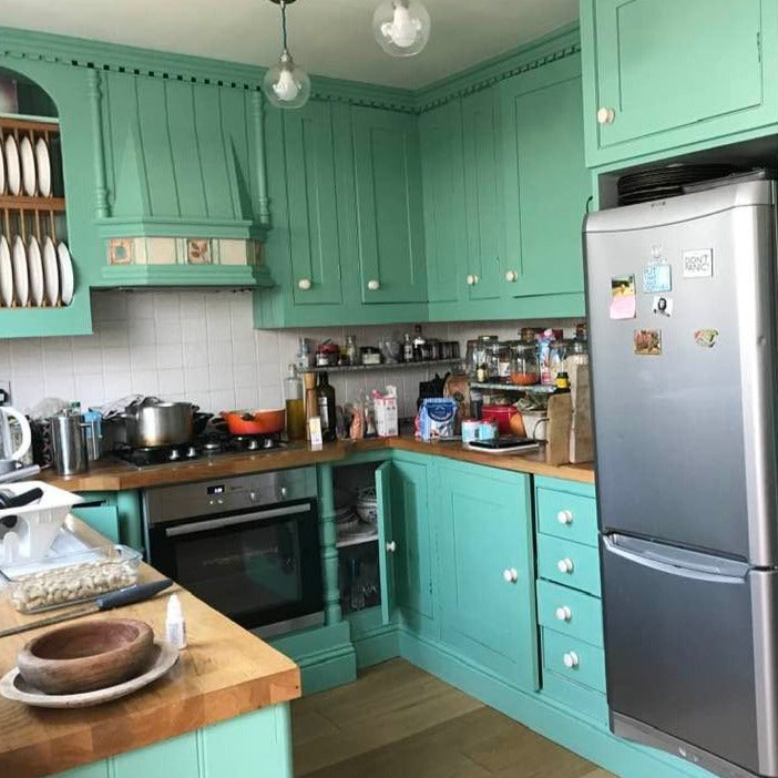 Arsenic Farrow & Ball kitchen cabinet paint colour from Paint Online. 