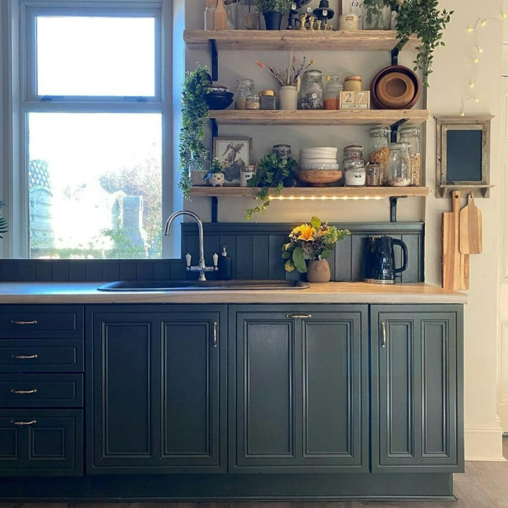 Little Greene Invisible Green No. 56 is a dark green paint colour. Green kitchen paint colour. Buy Little Greene paint online.