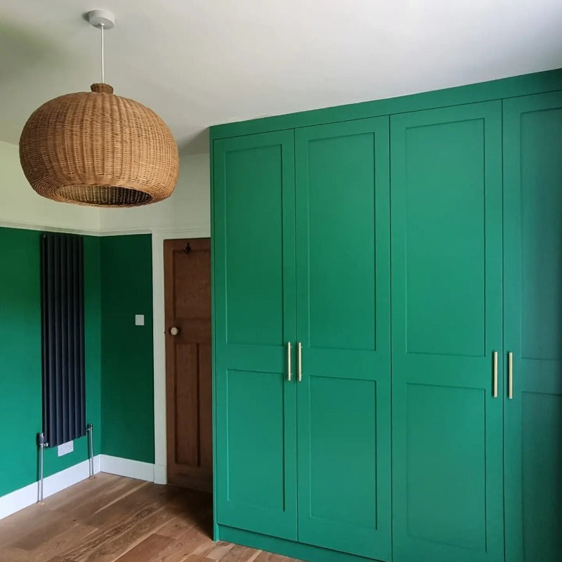 Verdigris Green Farrow & Ball bedroom wardrobe paint colour from Paint Online