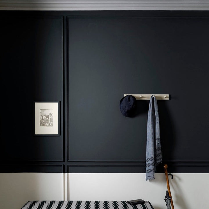 Kohl 124 from Paint And Paper Library. Off black hallway paint colour. 