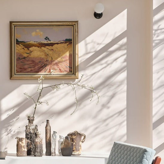 Tailor Tack No. 302 from Farrow & Ball is a delicate pink paint colour. Pink living room paint colour. Buy Farrow & Ball paint online.