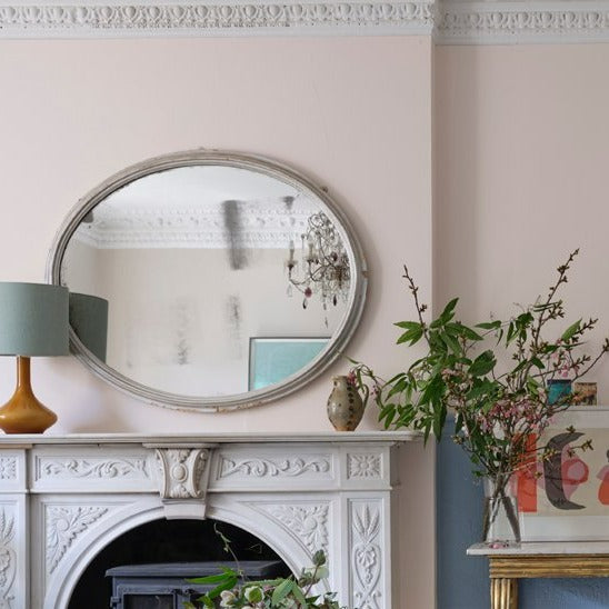 Tailor Tack No. 302 from Farrow & Ball is a delicate pink paint colour. Pink living room paint colour. Buy Farrow & Ball paint online.