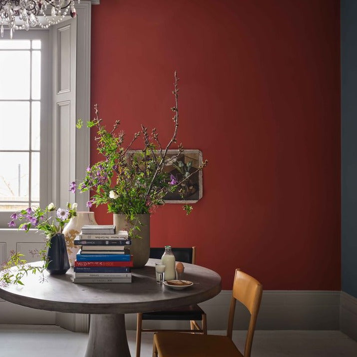 Bamboozle No. 304 from Farrow & Ball is a beautiful red paint colour. Red living room paint colour. Buy Farrow & Ball paint online.