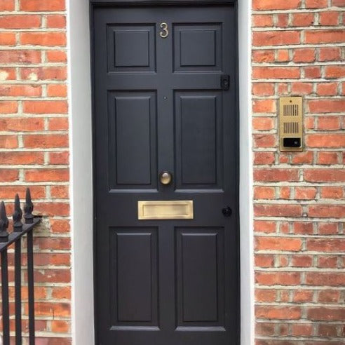 Kohl 124 from Paint And Paper Library. Off black front door paint colour. 